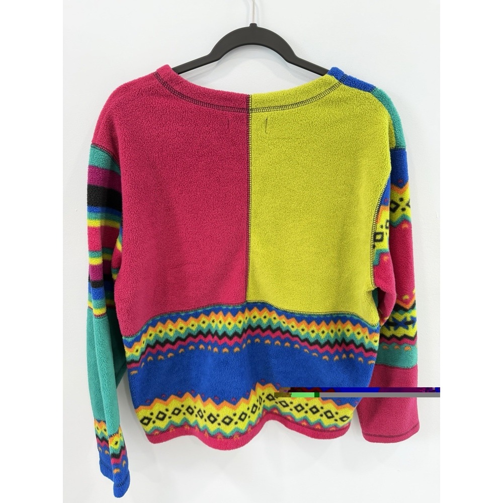 Susan Bristol Cardigan Womens Medium Patchwork Fleece Button Front Cozy Cottage - Picture 4 of 8